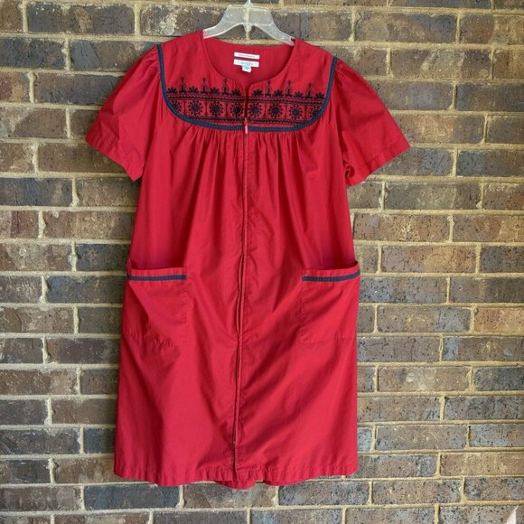 Go Softly Patio House Dress Women Red Large Muu Muu Embroidered - Picture 1 of 3